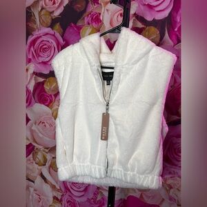NWT White Faux Fur Hooded Vest